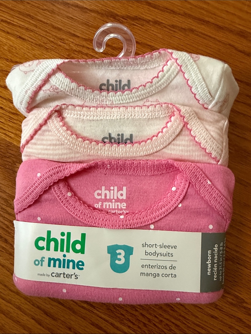 Child of Mine by Carters Newborn Girls 3 Pack Short‎ Sleeve Bodysuits Pink White